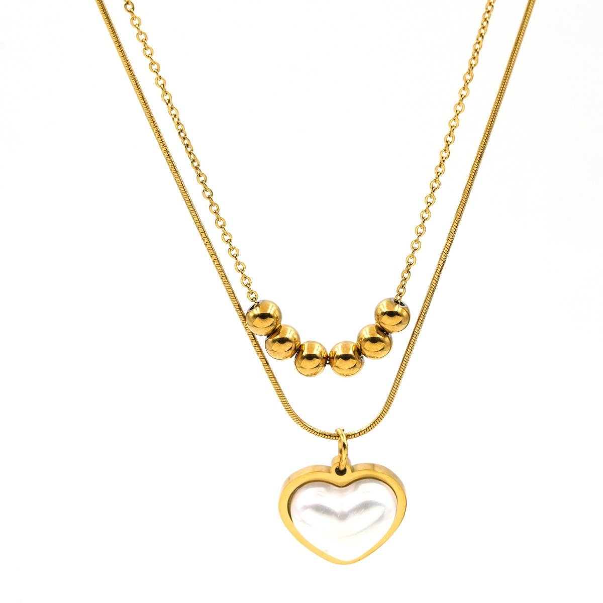 Artklim Gold Plated White Heart Pendant Layered Necklace