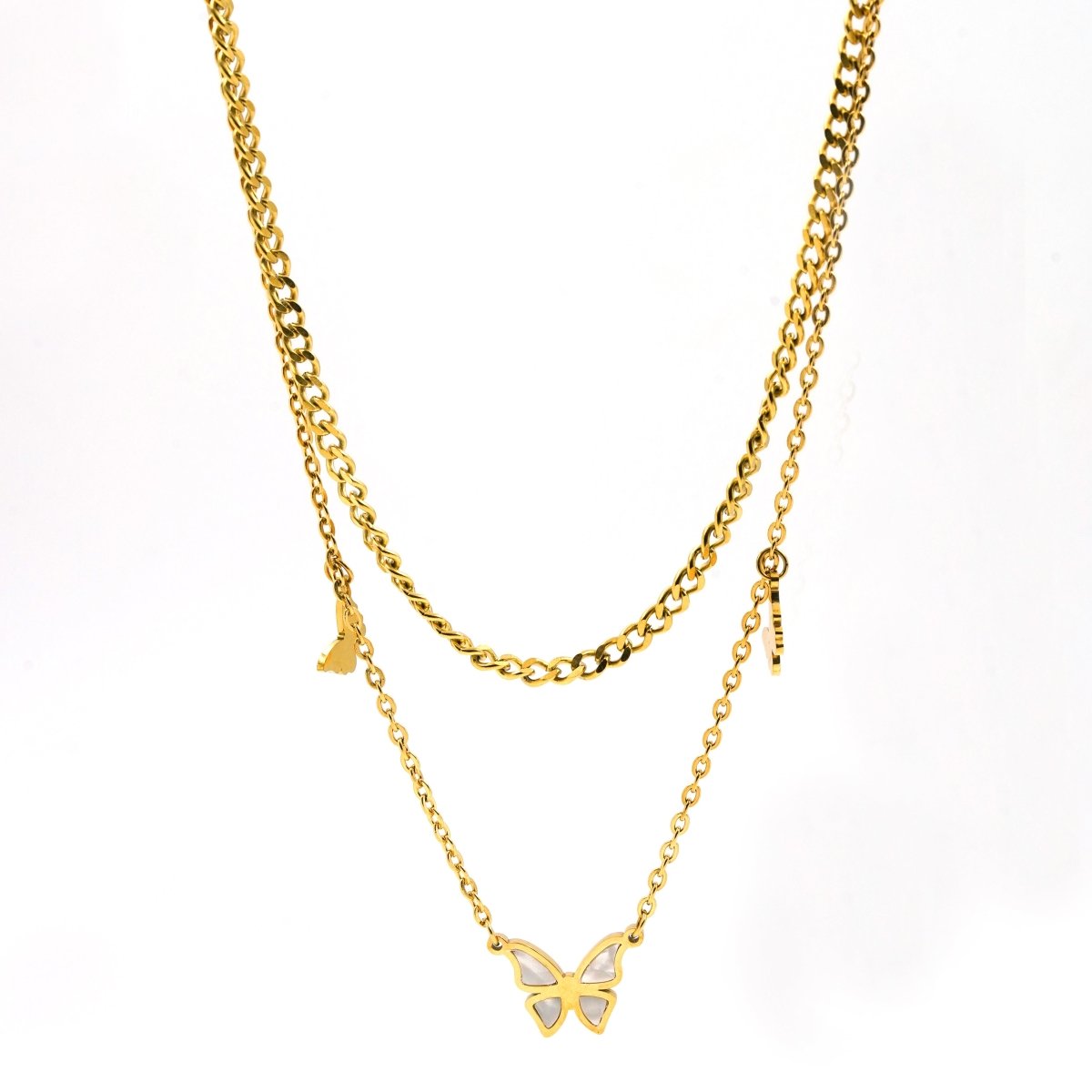 Artklim Gold Plated Butterfly Charm Double Layered Necklace