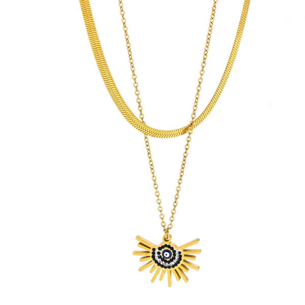 Artklim Gold Plated Evil Eye Charms Pendant Layered Necklace