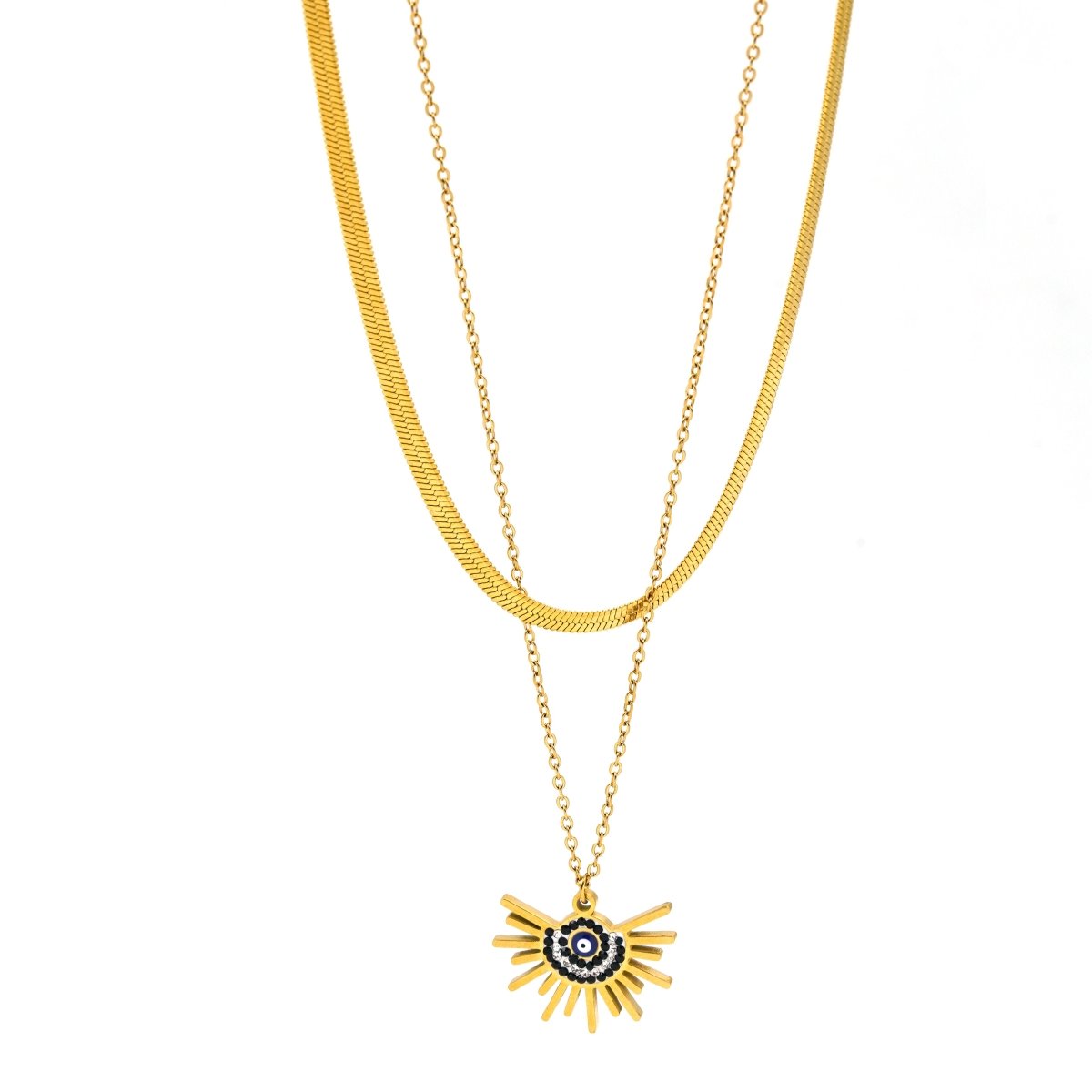 Artklim Gold Plated Evil Eye Charms Pendant Layered Necklace