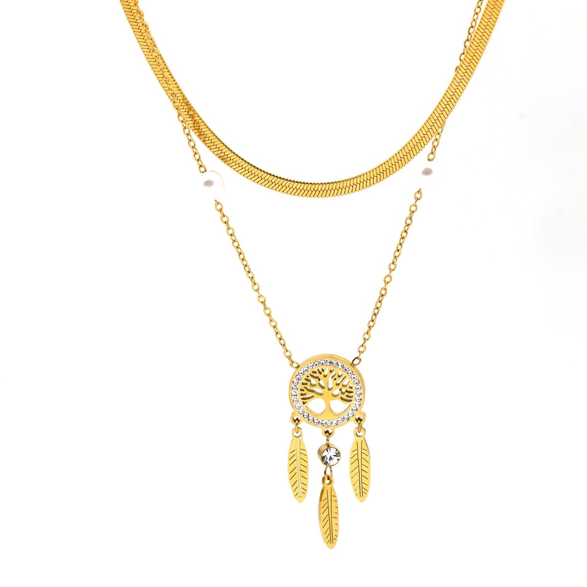 Artklim Gold Plated Dreamcatcher Tree Of Life Layered Necklace