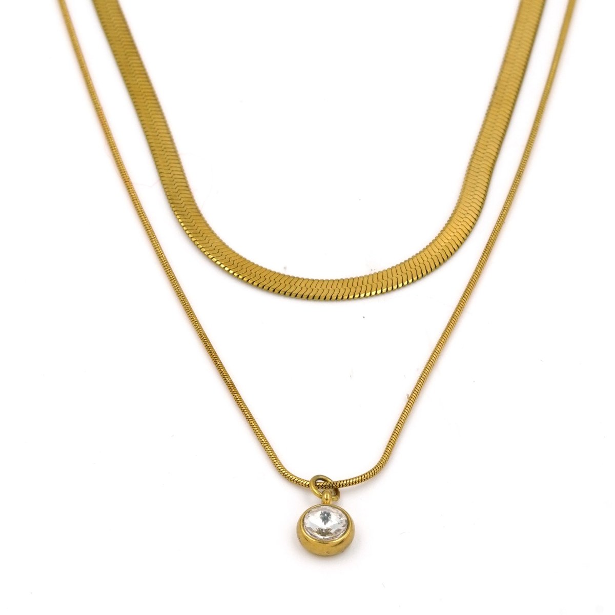 Artklim Gold Plated Crystal Pendant Double Layered Necklace