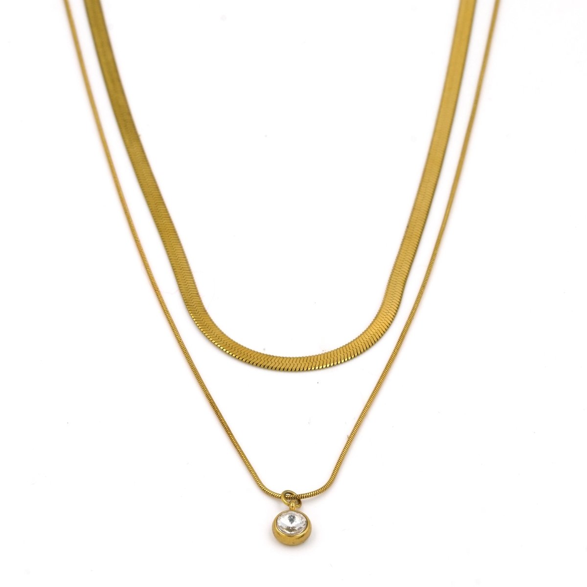 Artklim Gold Plated Crystal Pendant Double Layered Necklace