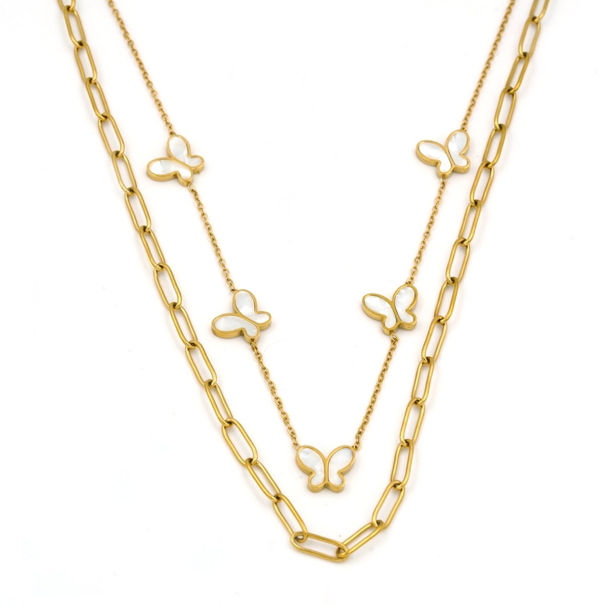 Artklim Gold Plated Butterfly Charm Double Layered Necklace