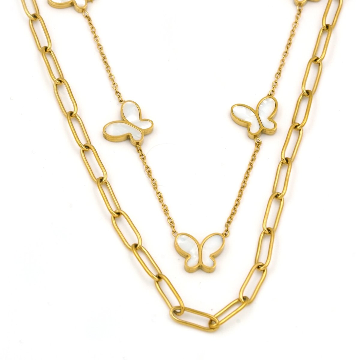 Artklim Gold Plated Butterfly Charm Double Layered Necklace