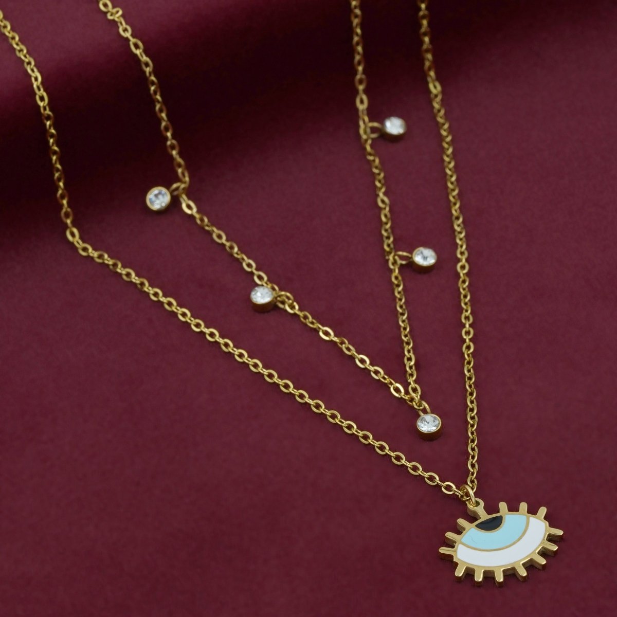 Artklim Gold Plated Evil Eye Charms Pendant Layered Necklace