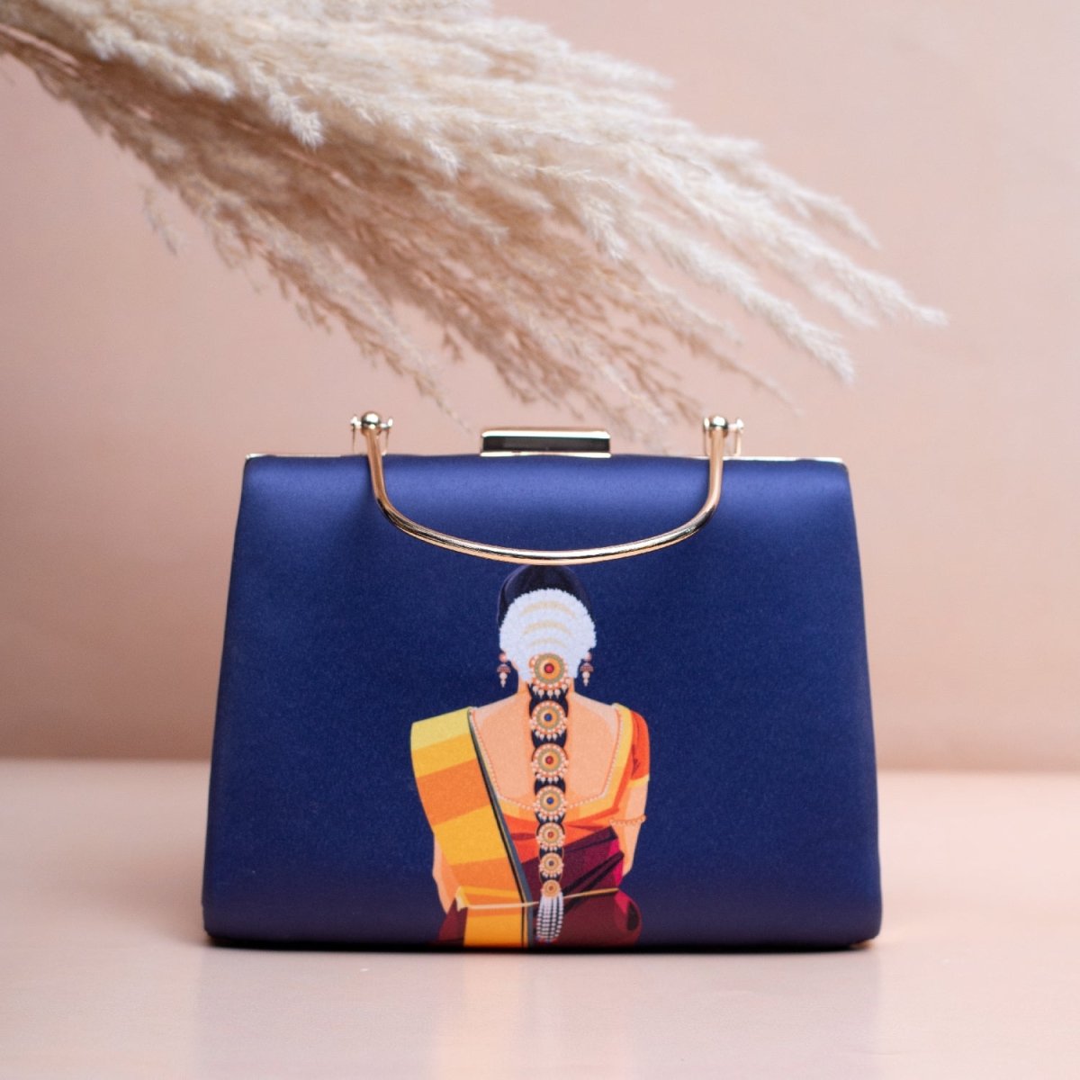Artklim Blue Based South Indian Bride Portrait Printed Clutch