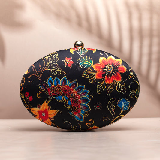 Multicolor Floral Batik Print Oval Clutch