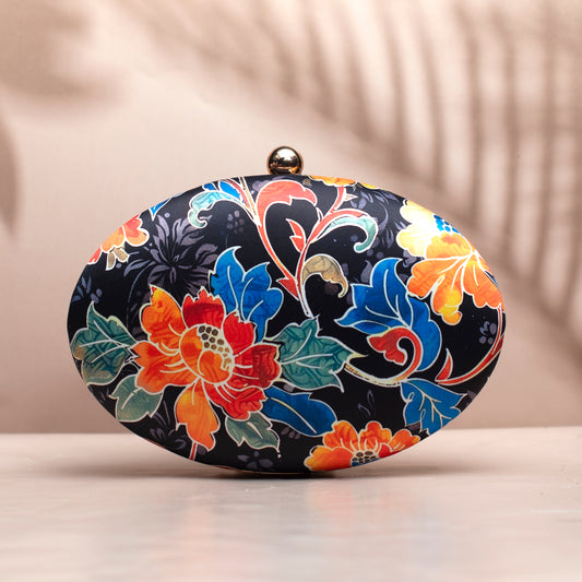 Multicolor Batik Floral Printed Oval Clutch