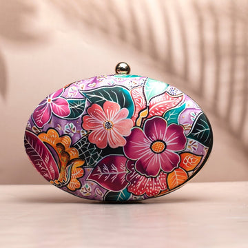 Pink Floral Printed Oval Clutch