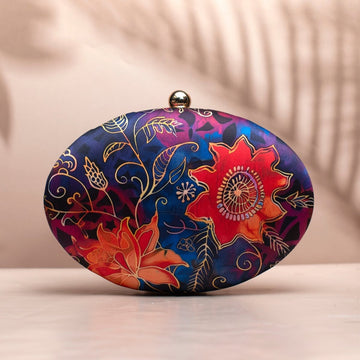 Blue Batik Print Oval Clutch