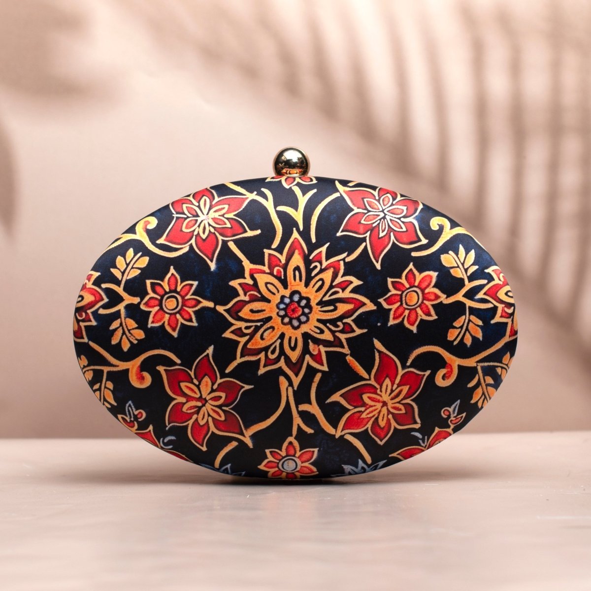 Red Floral Batik Print Oval Clutch