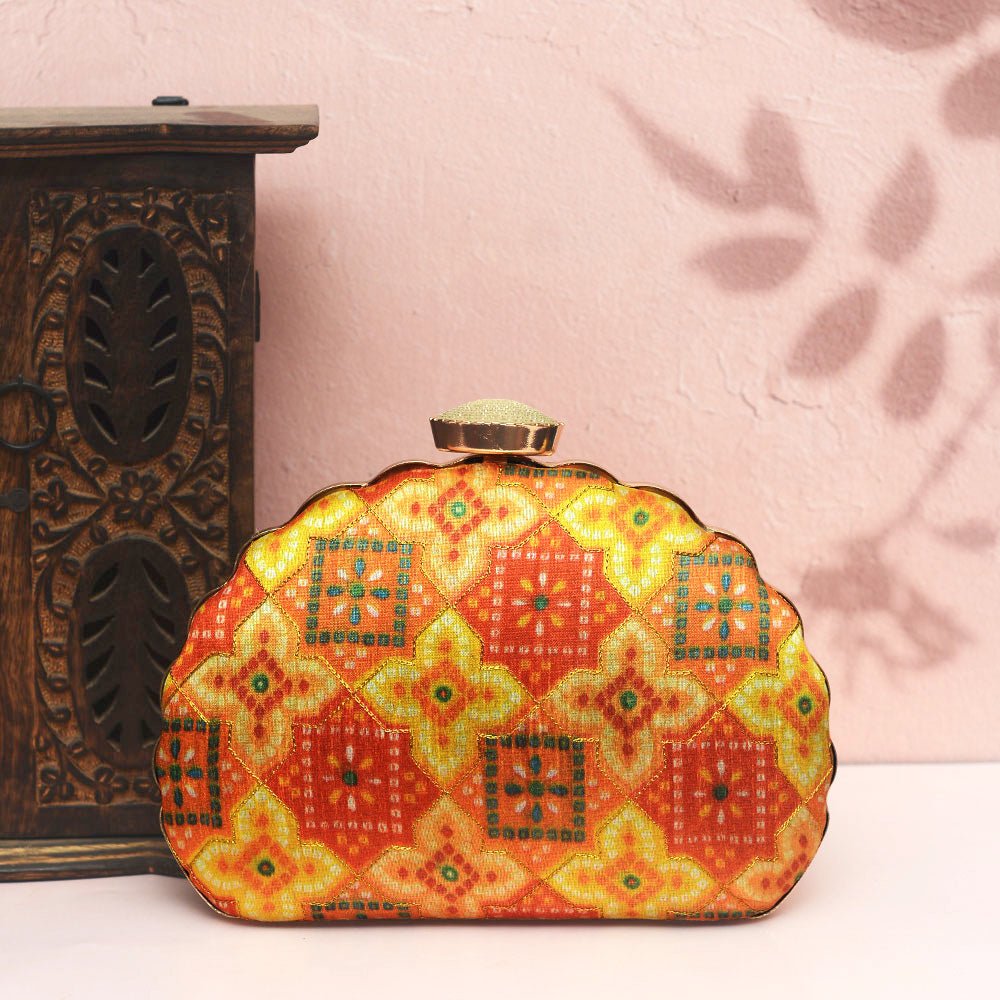 Yellow-Orange Embroidered Clutch