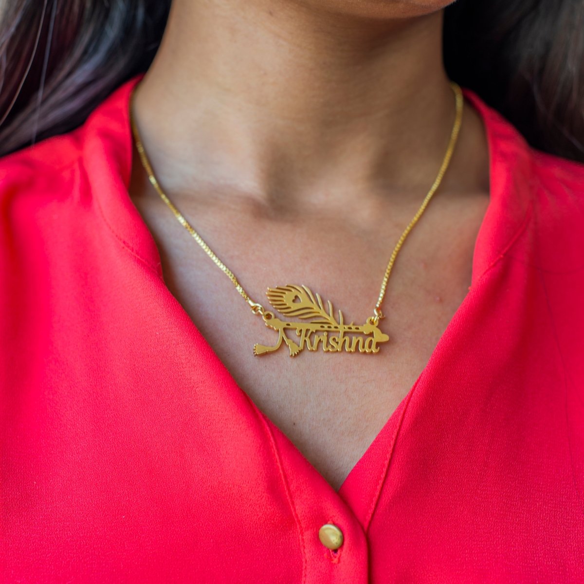 Krishna Peacock Feather Customized Pendant with Name
