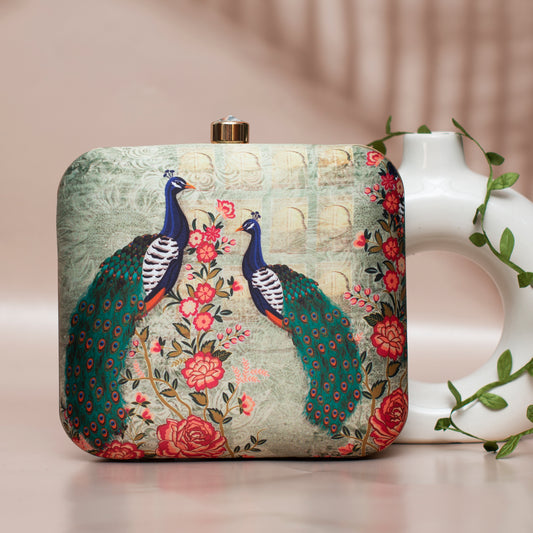 Peacock Printed Clutch