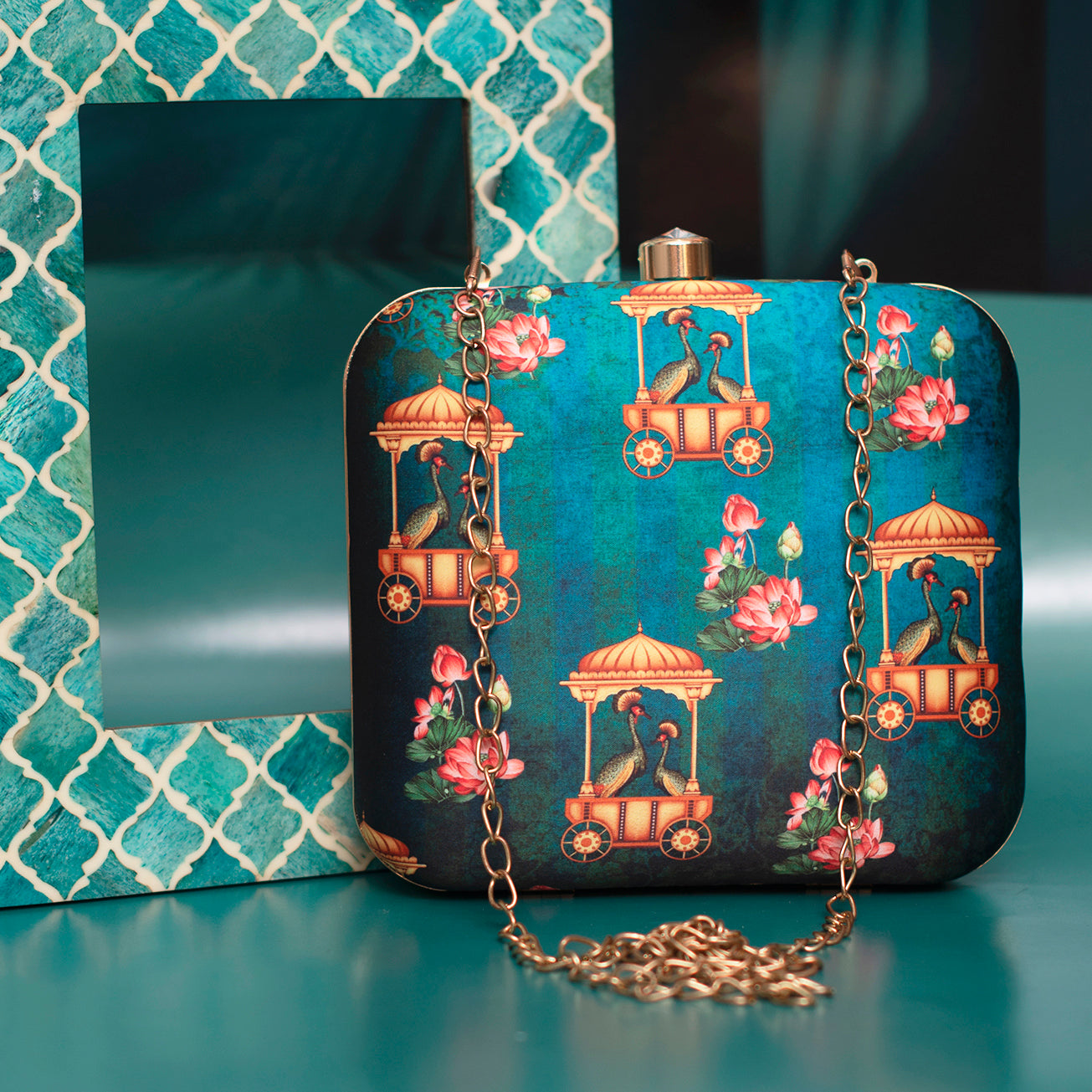 Brown Aesthetic Printed Clutch