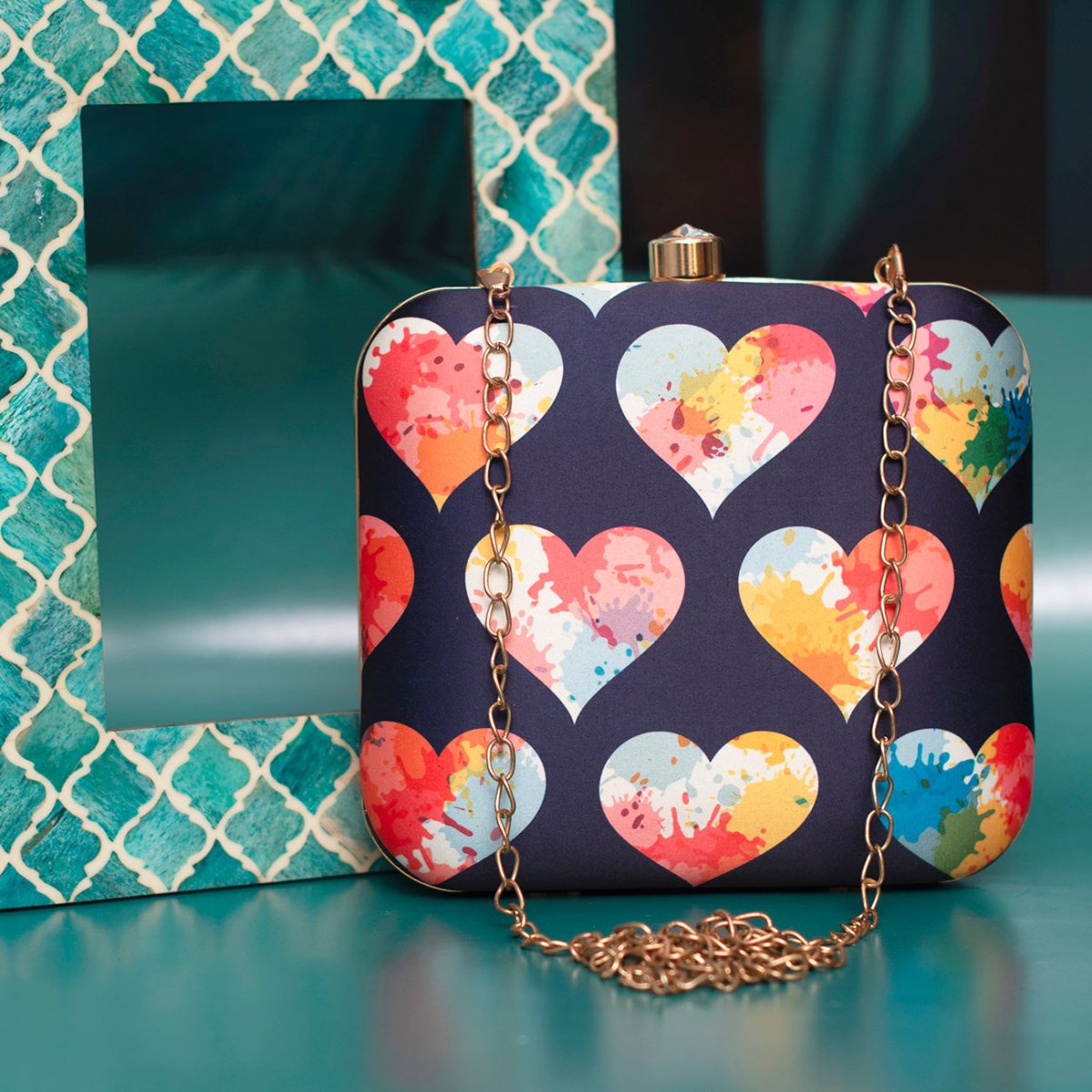 Artklim Colorful Heart Printed Clutch