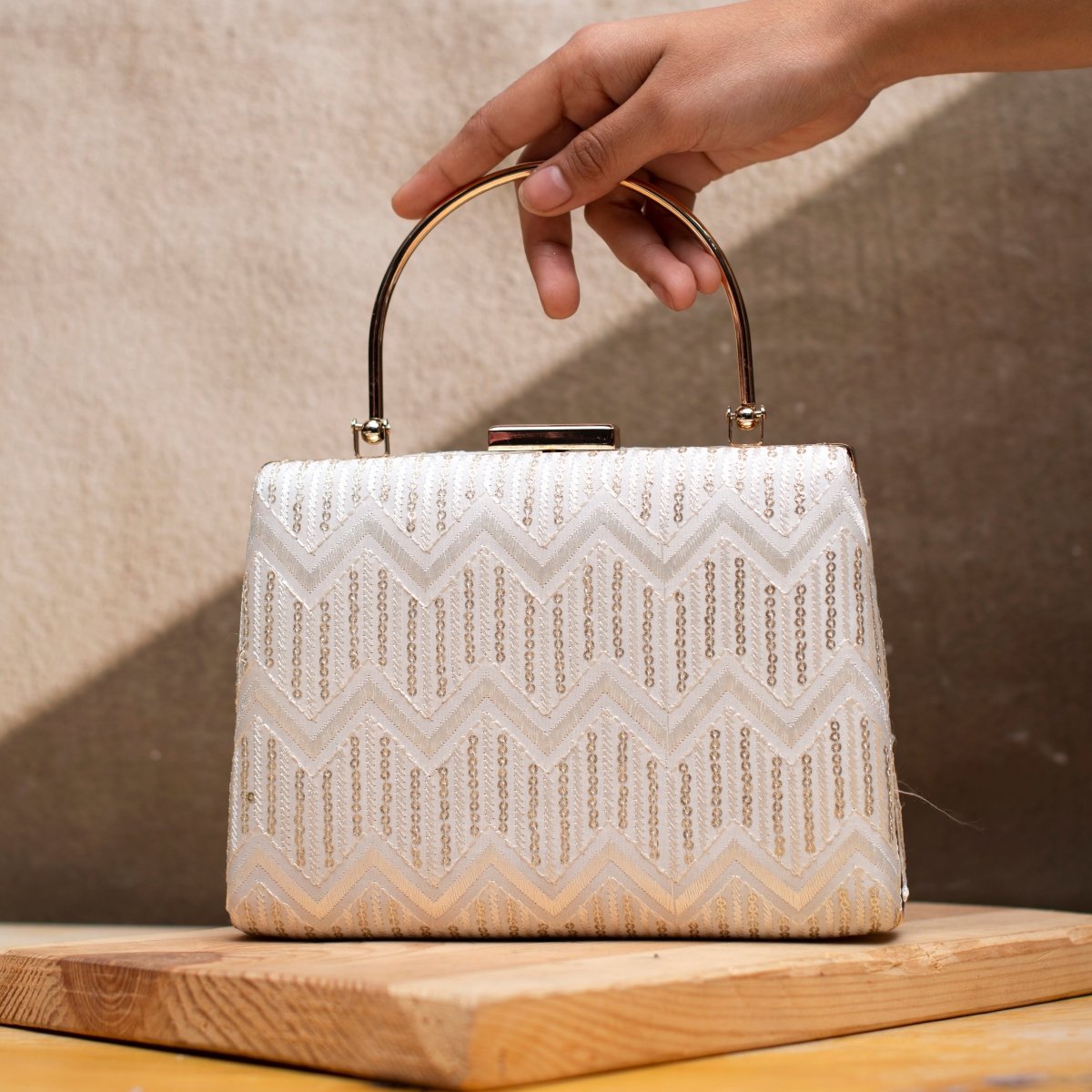 White Sequins Embroidery Party Clutch