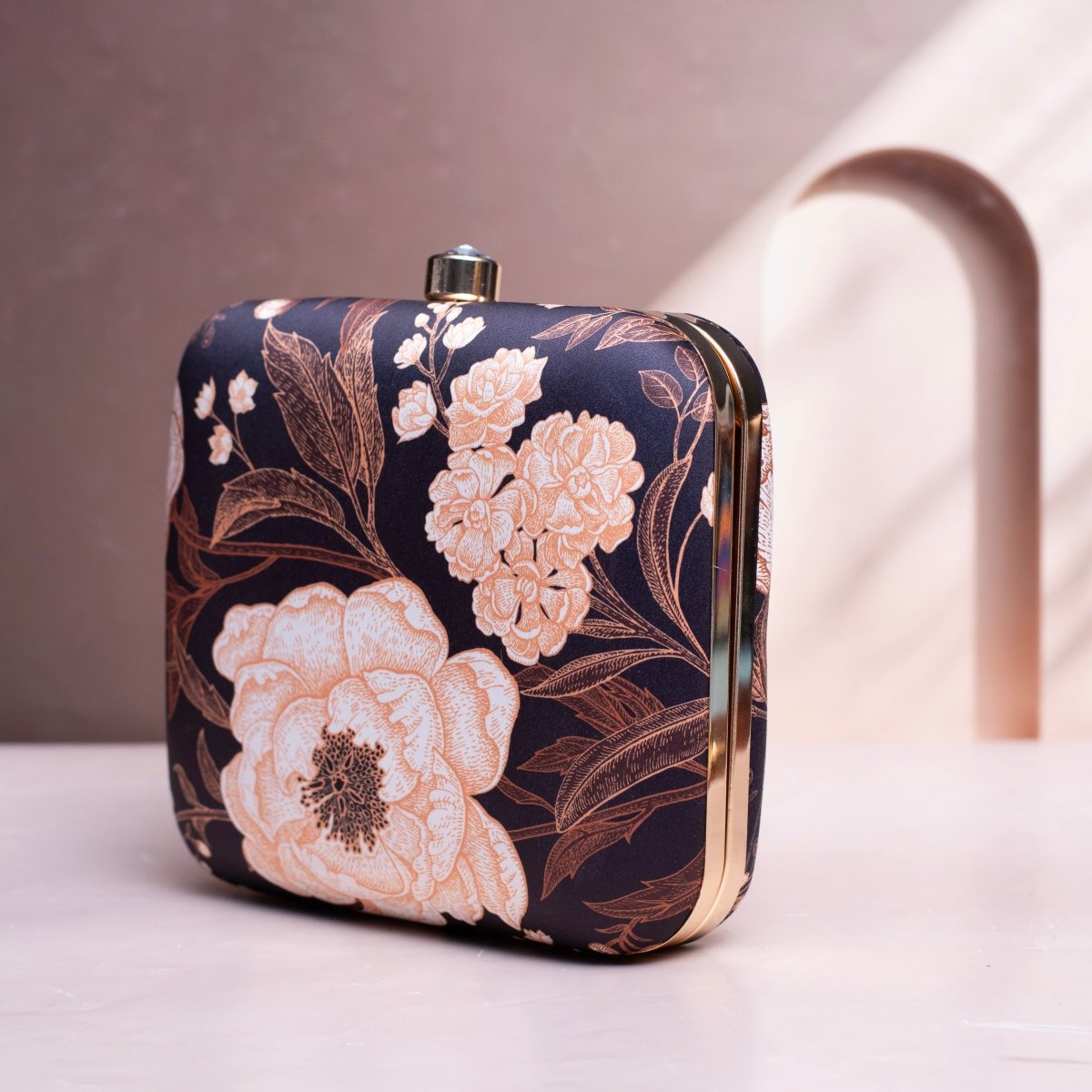 Artklim Black Floral Printed Clutch Bag