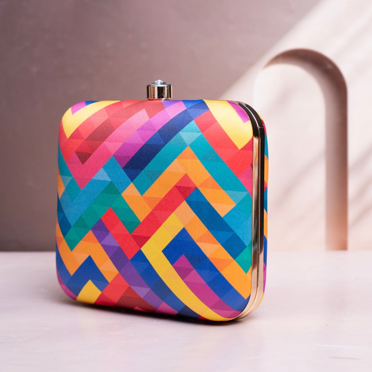 Artklim Multicolor Geometric Pattern Clutch