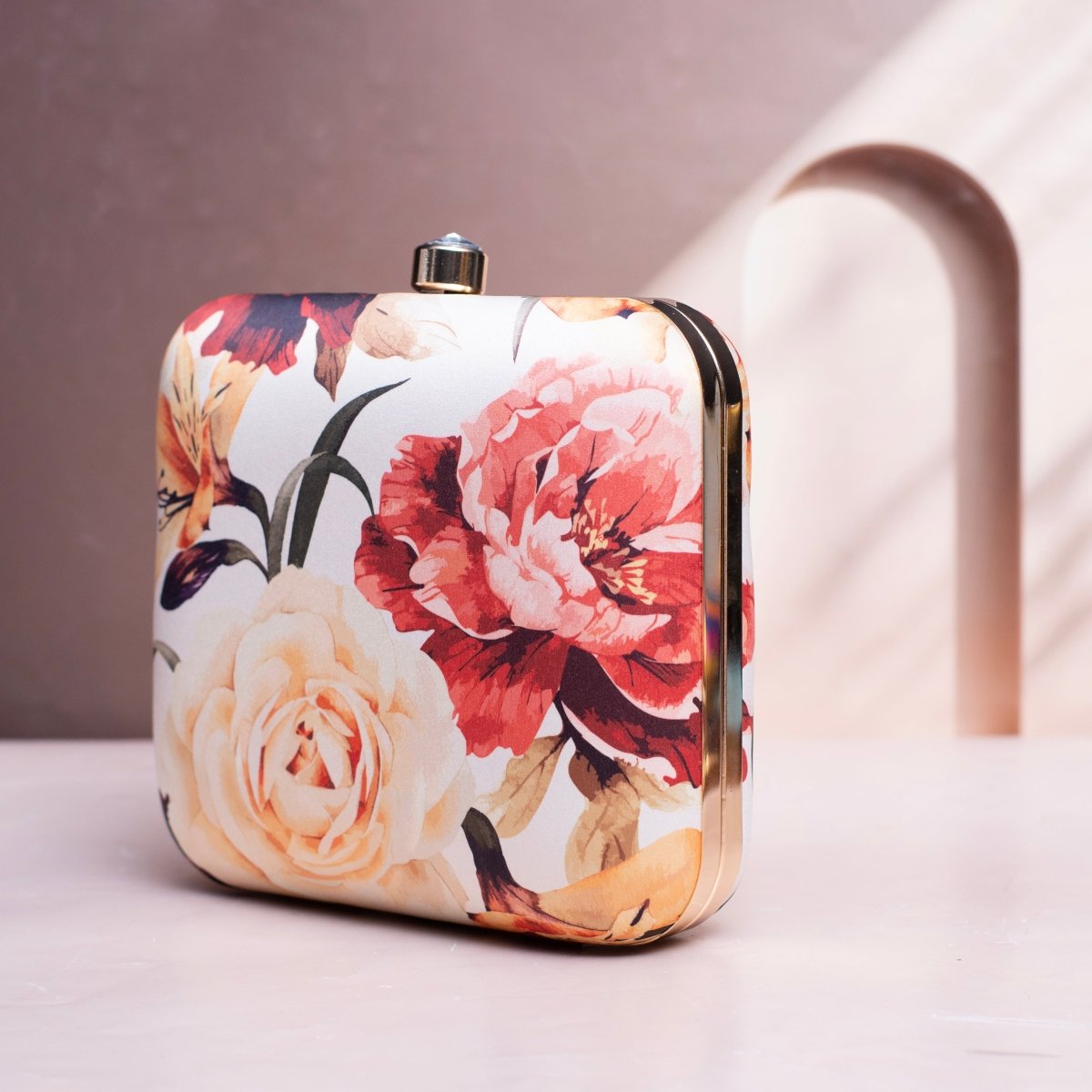 Artklim Yellow and Red Floral Printed Clutch