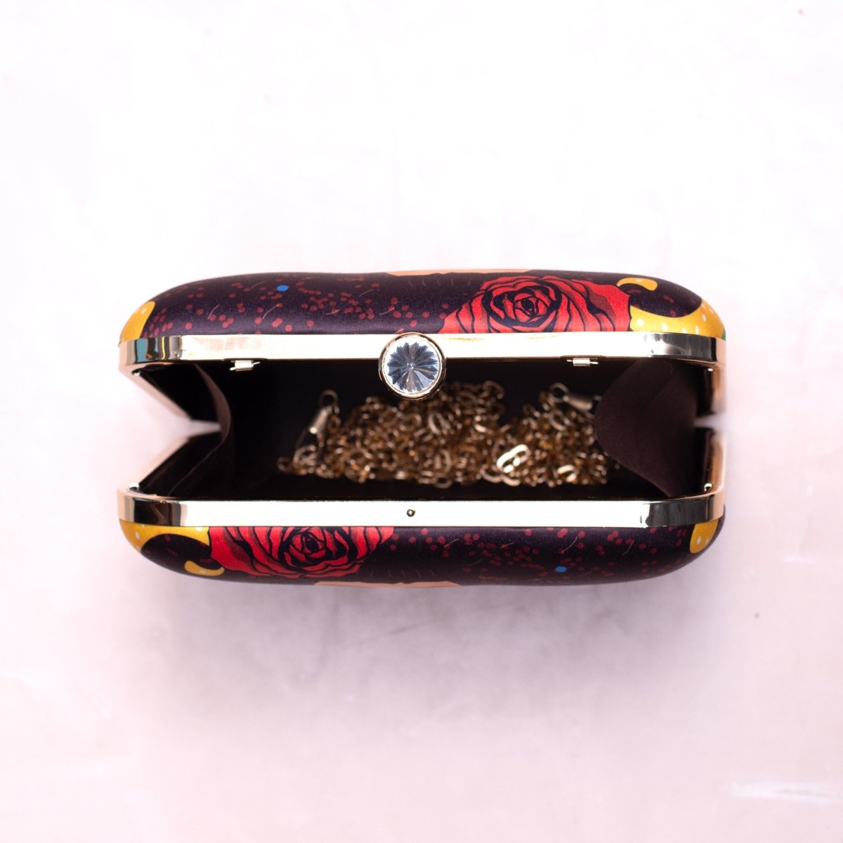 Fancy Floral Princess Printed Clutch on Bright Yellow Background