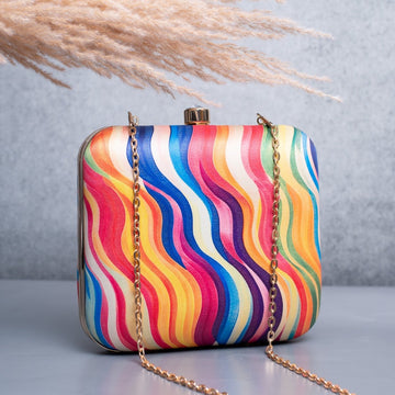 Artklim Beige Based Mutlicolor Printed Clutch