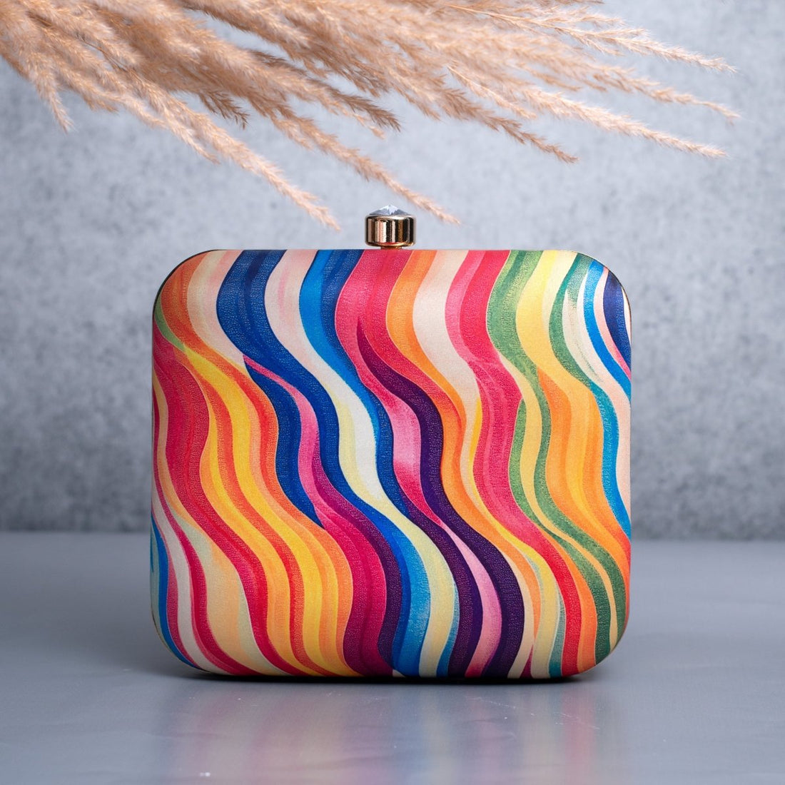 Artklim Beige Based Mutlicolor Printed Clutch