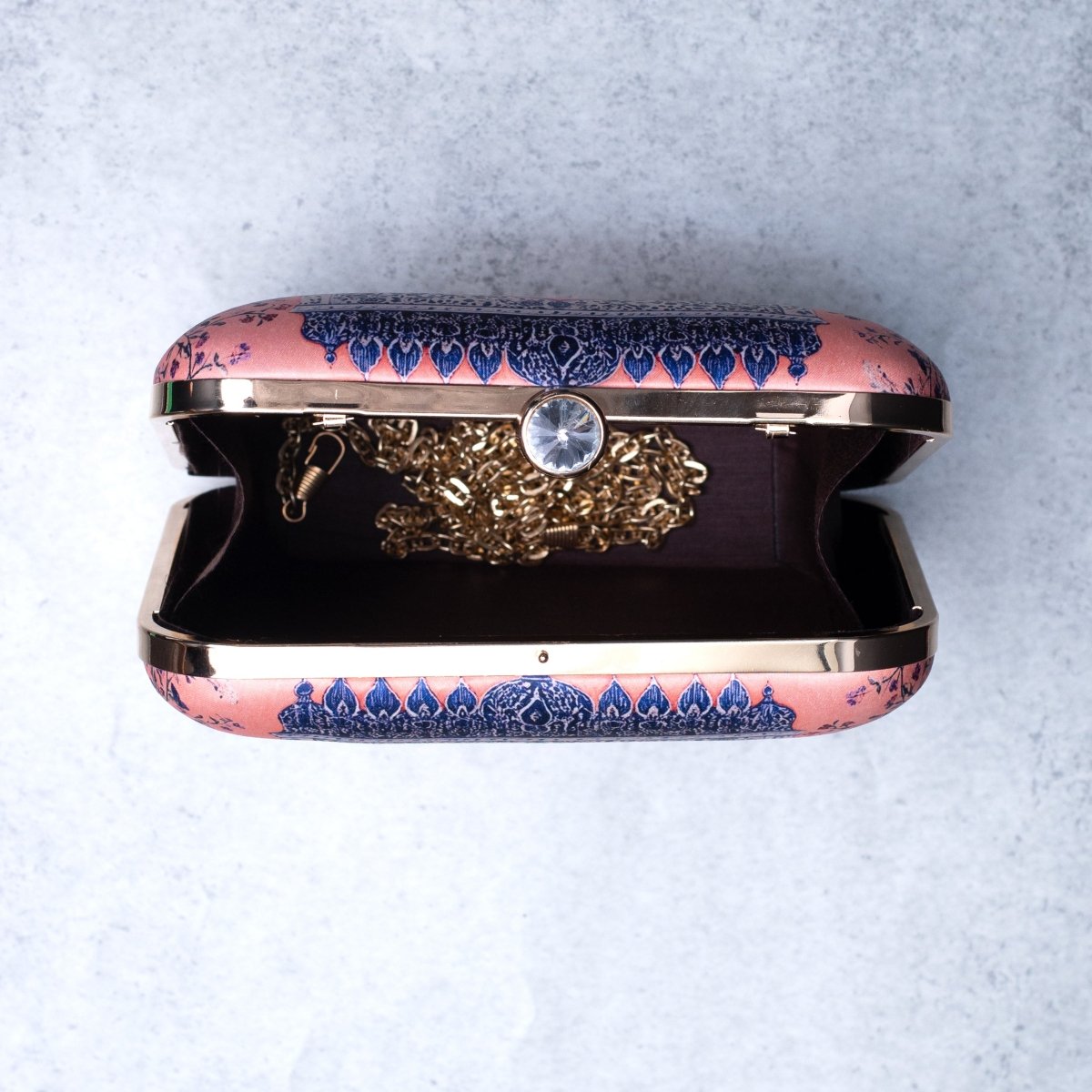 Artklim Light Pink Based Mughal Motif Printed Clutch