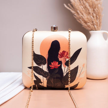 Artklim Girl With Lotus Flowers Printed Clutch