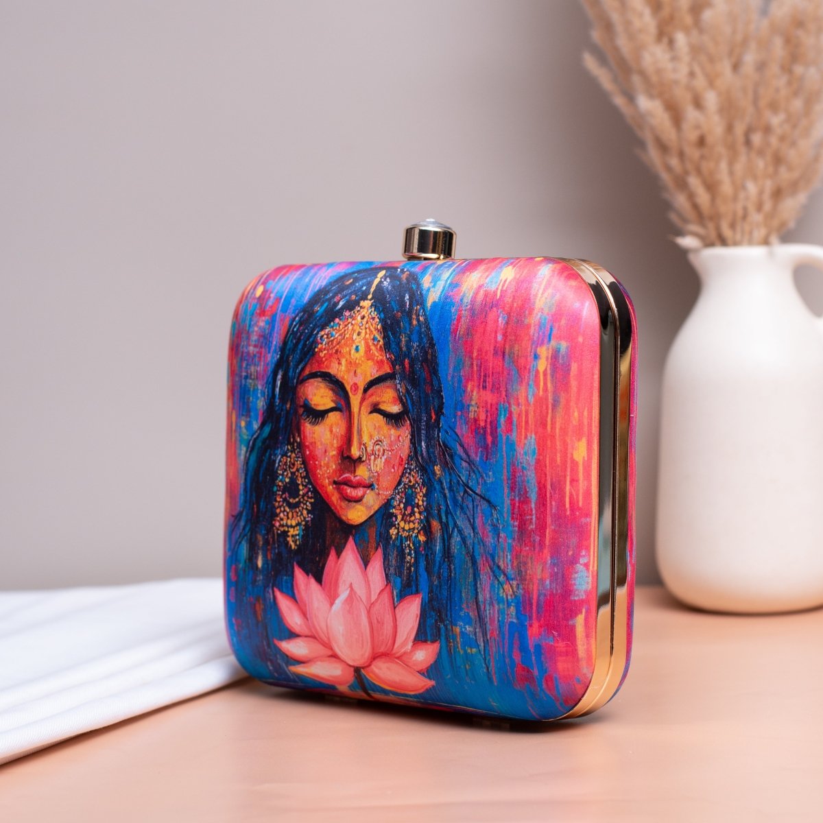 Artklim Multicolored Indian Woman Portrait Printed Clutch