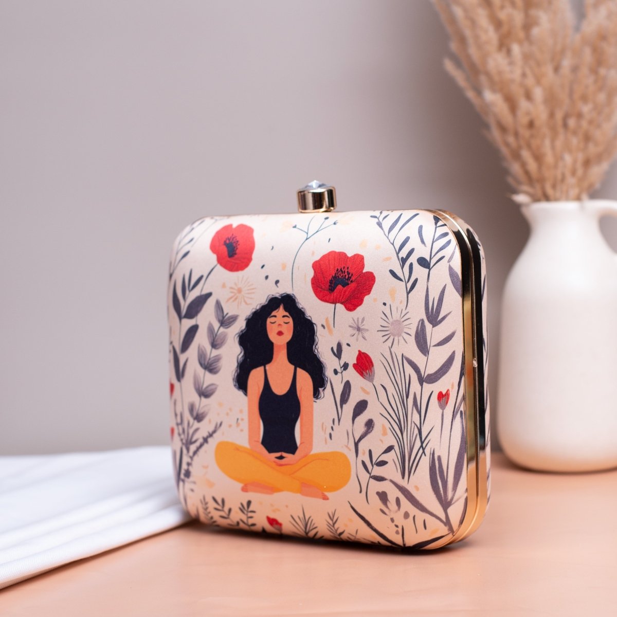 Artklim Meditating Girl Portrait Printed Clutch
