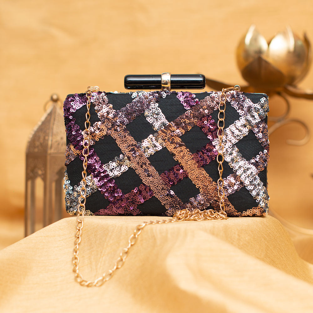 Artklim Coloured Cross Sequins Party Clutch