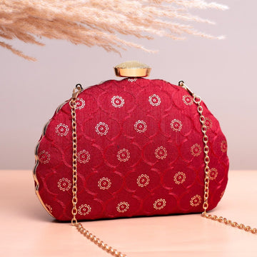 Artklim Red Based Golden Sequins Embroidery Clutch