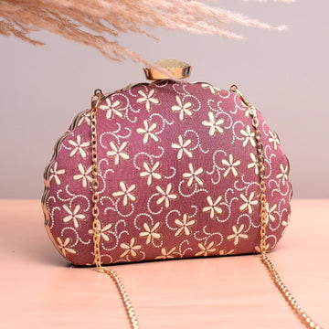 Artklim Rosy Brown Based Floral Embroidery Clutch