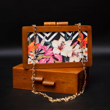 Artklim White Floral Wooden Printed Clutch