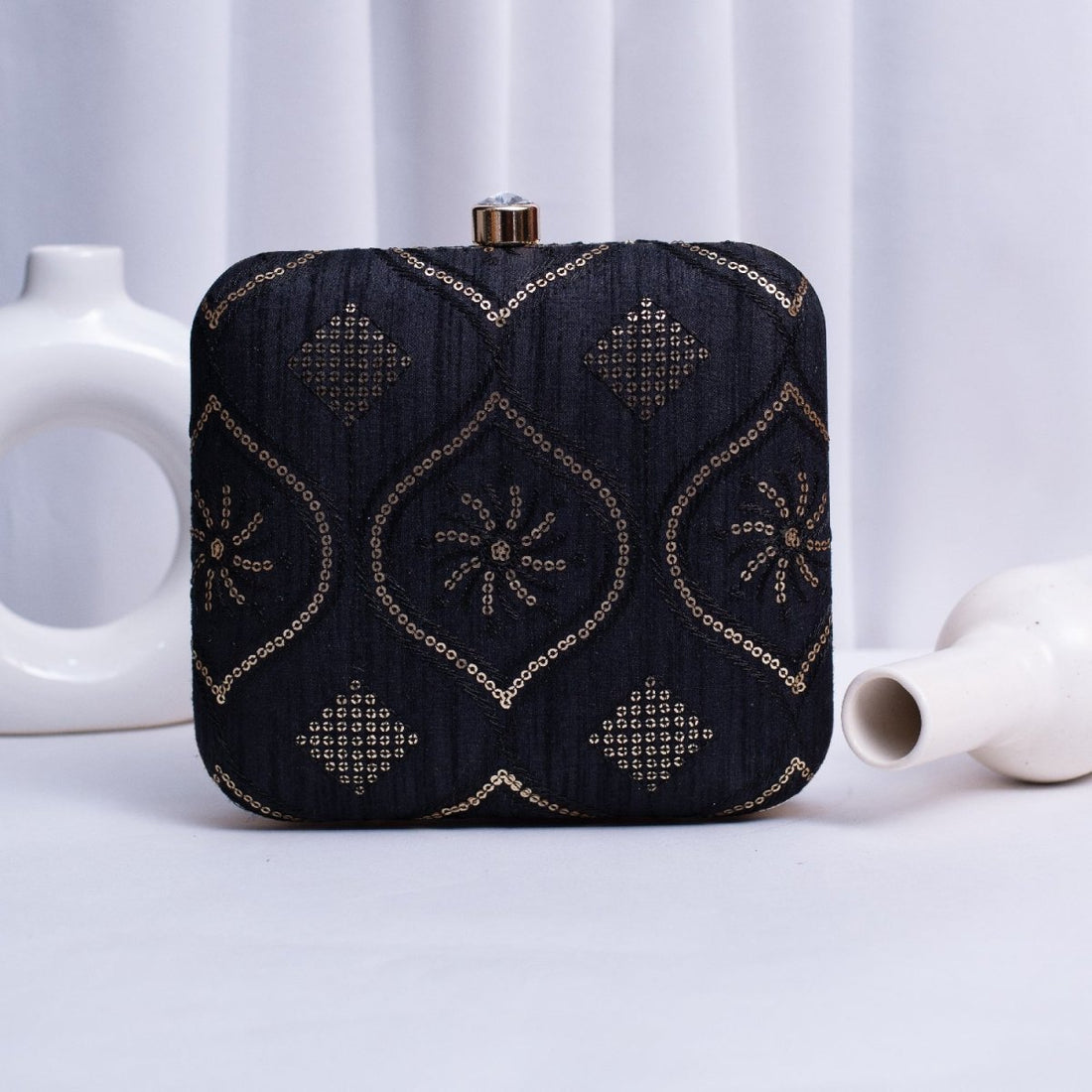 Artklim Black Based Sequins Embroidery Clutch
