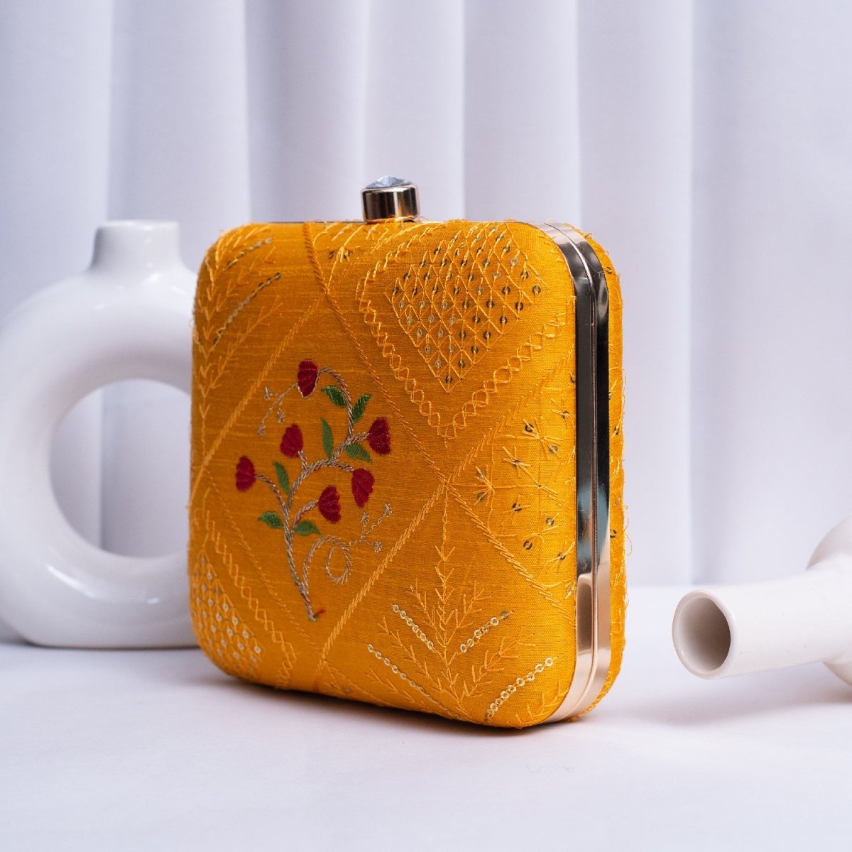 Artklim Yellow Based Sequins Embroidery Clutch