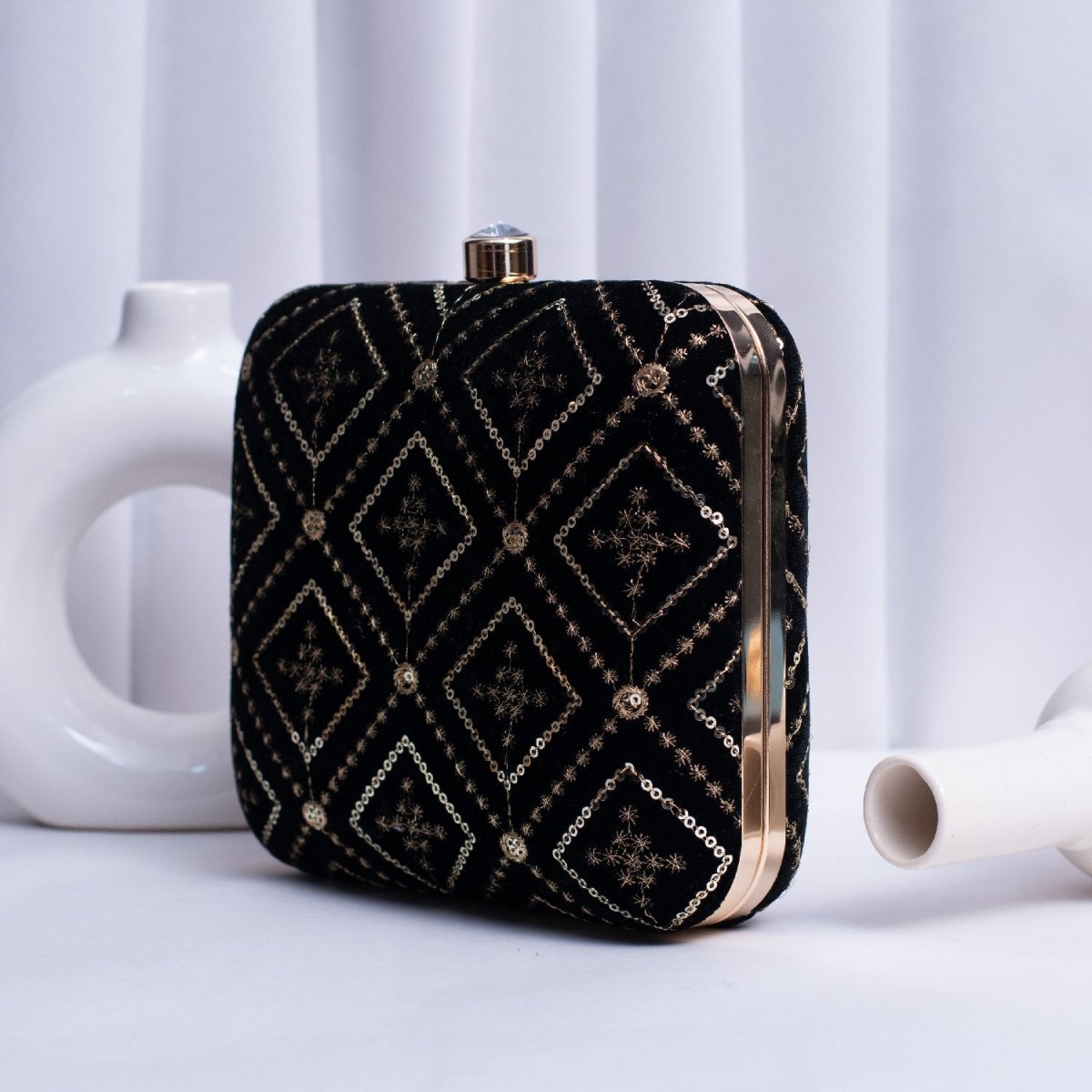Artklim Black Based Sequins Embroidery Clutch