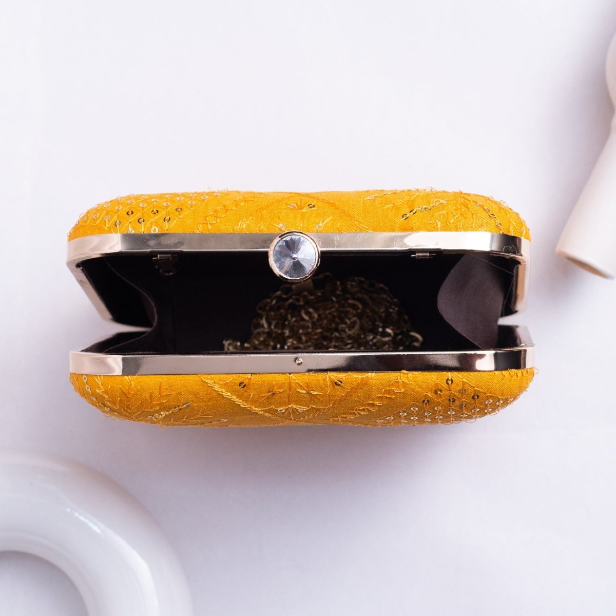 Artklim Yellow Based Sequins Embroidery Clutch