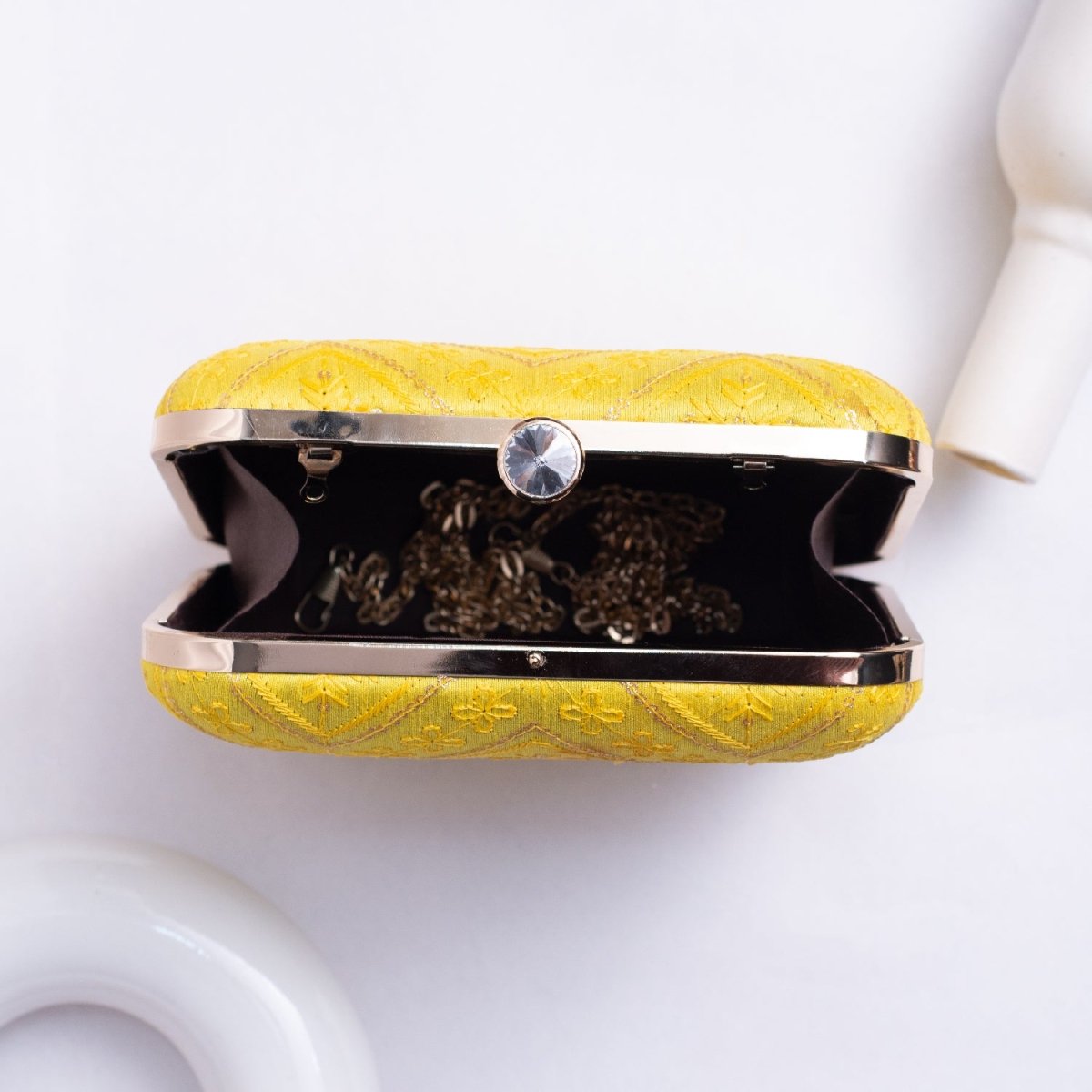 Artklim Yellow Based Sequins Embroidery Clutch