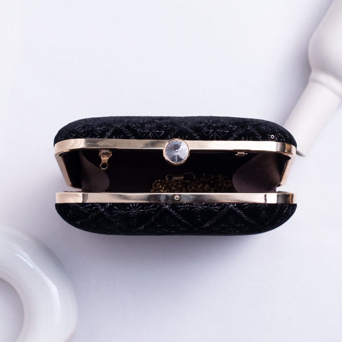 Artklim Black Based Thread Work Embroidery Clutch