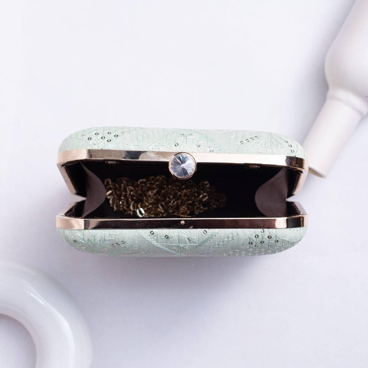 Artklim Pastel Green Based Threadwork Embroidery Clutch