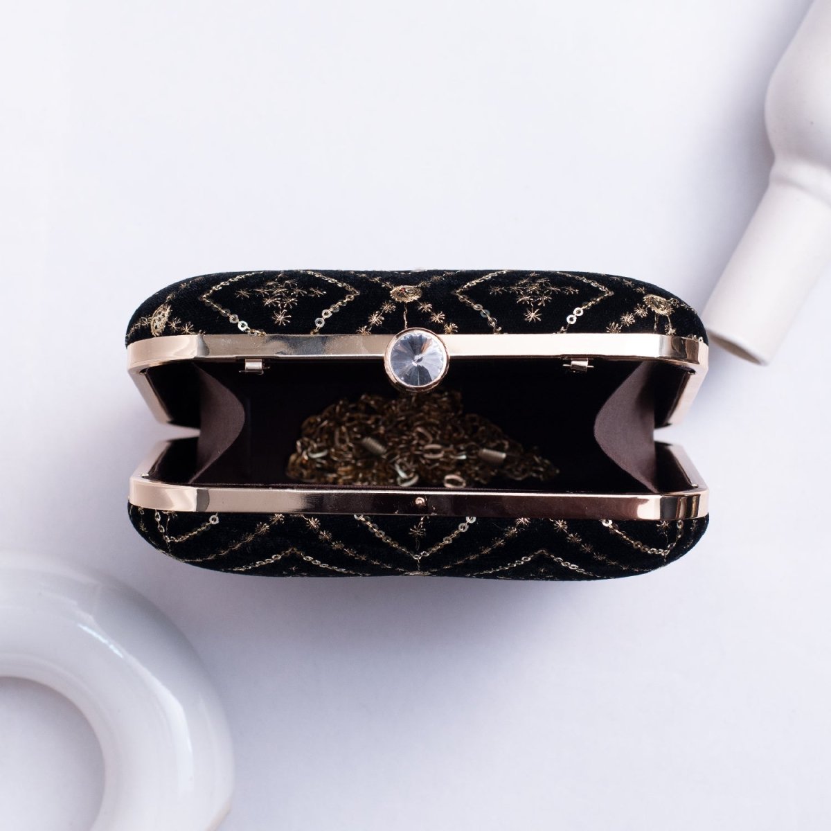 Artklim Black Based Sequins Embroidery Clutch