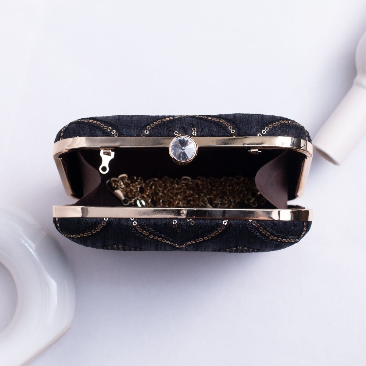 Artklim Black Based Sequins Embroidery Clutch