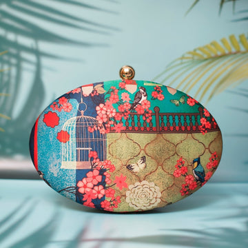 Open Cage Print Clutch