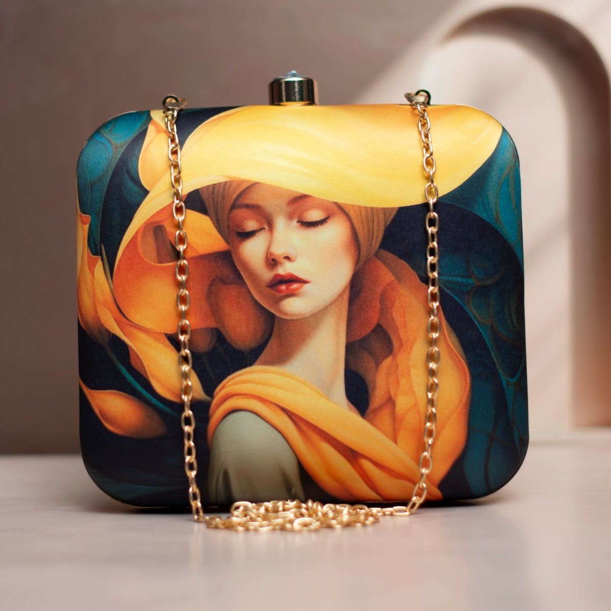 Yellow Scarf Lady Printed Clutch