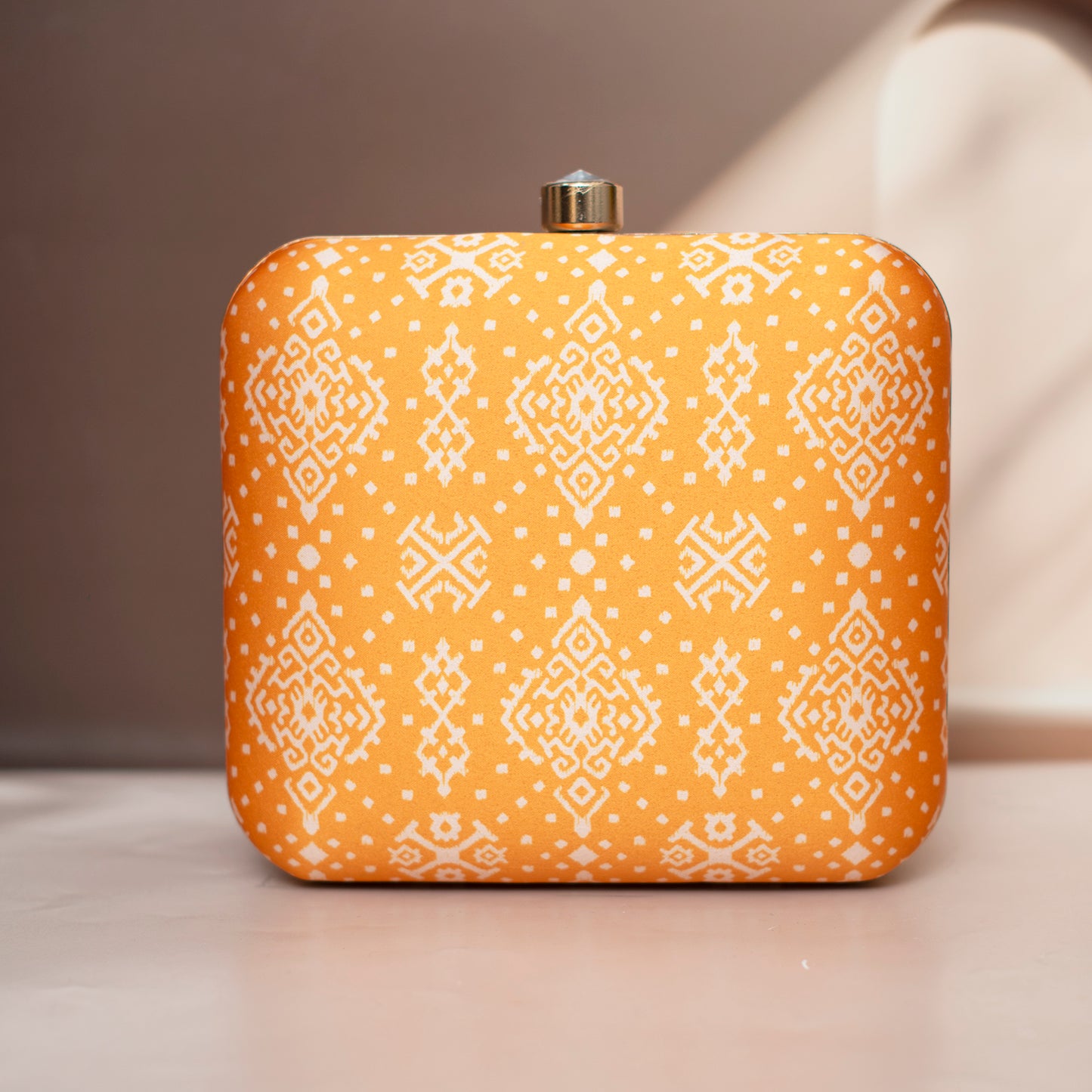 Artklim Mustard Yellow and White Printed Clutch