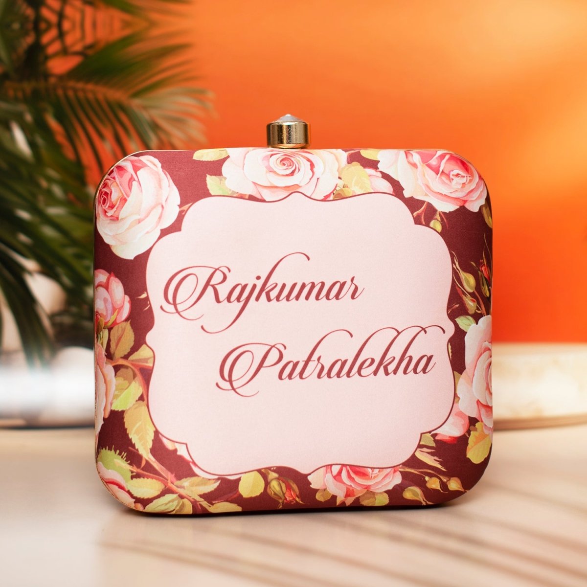 Artklim Brown Based Floral Printed Customized clutch