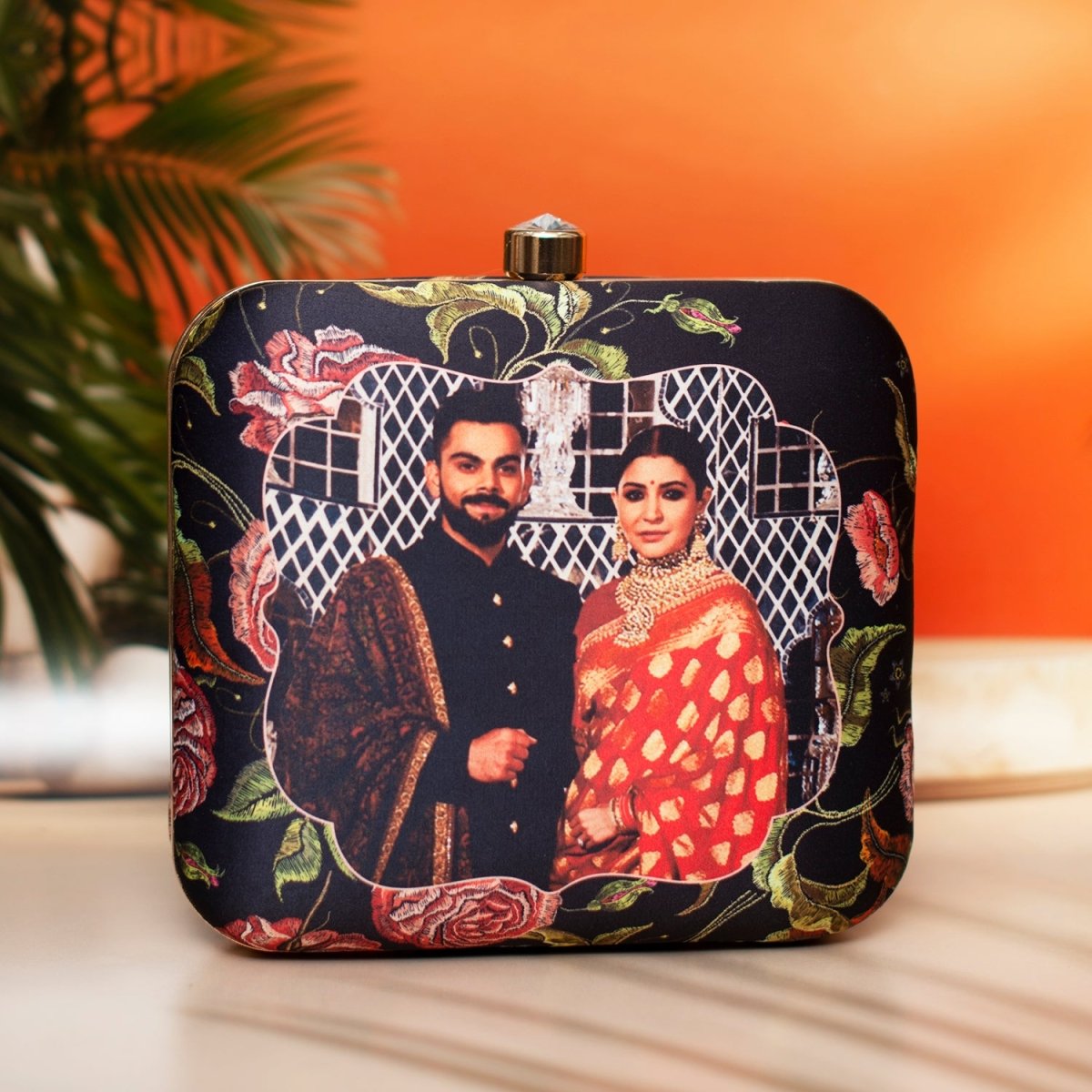 Artklim Black Based Floral Printed Customized Clutch